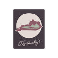 Kentucky metal wall art sign, mauve state silhouette with sage accents on dark square