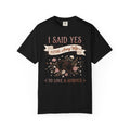 Black T-shirt with "I SAID YES" floral wedding rings and "Future Army Wife"