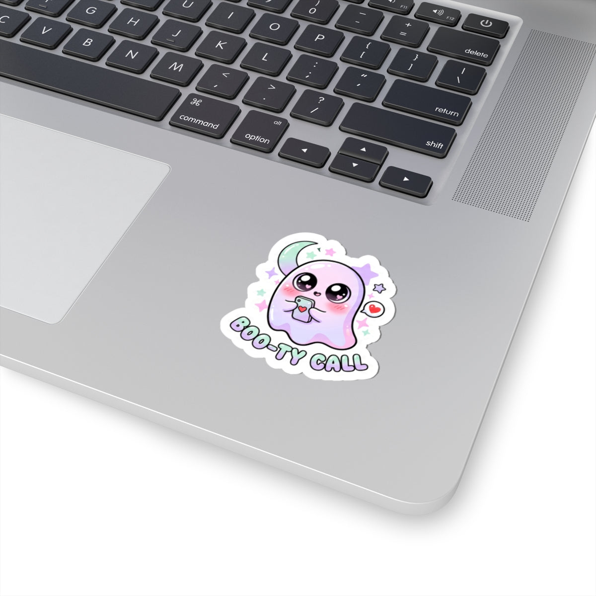 Kawaii ghost-phone sticker with cartoon ghost panda and 'Boo-ty Call' text
