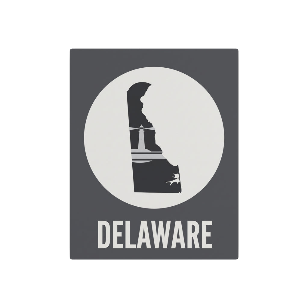Square Delaware lighthouse metal wall sign with circular emblem and “DELAWARE” text
