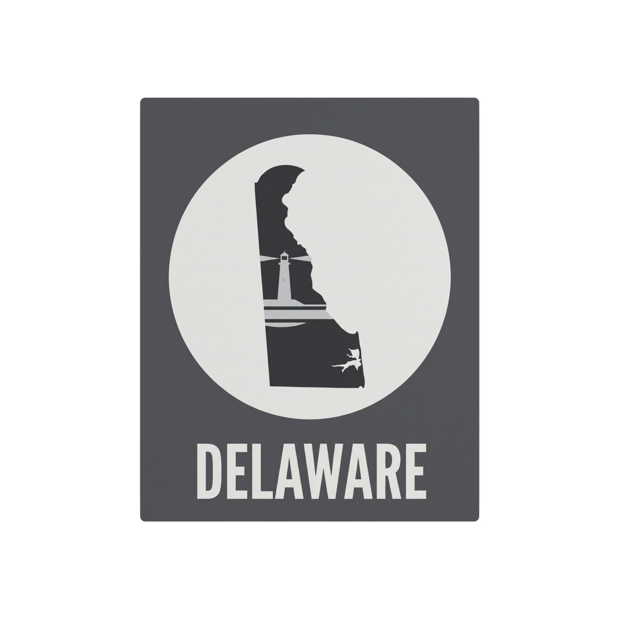 Square Delaware lighthouse metal wall sign with circular emblem and “DELAWARE” text