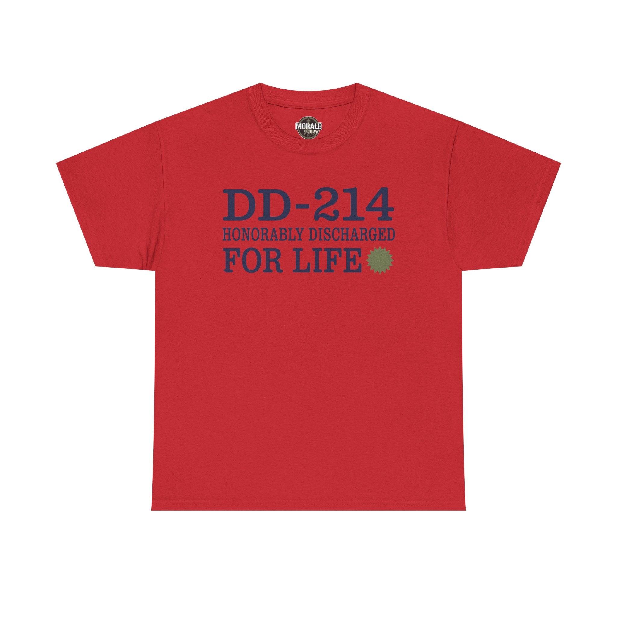 Red T-shirt with DD-214 Honorable Discharged For Life front print