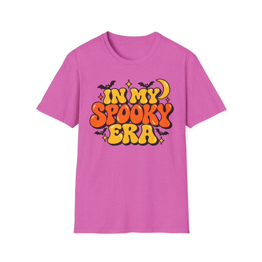 Purple Halloween T-shirt with retro bubble “In My Spooky Era” lettering graphic
