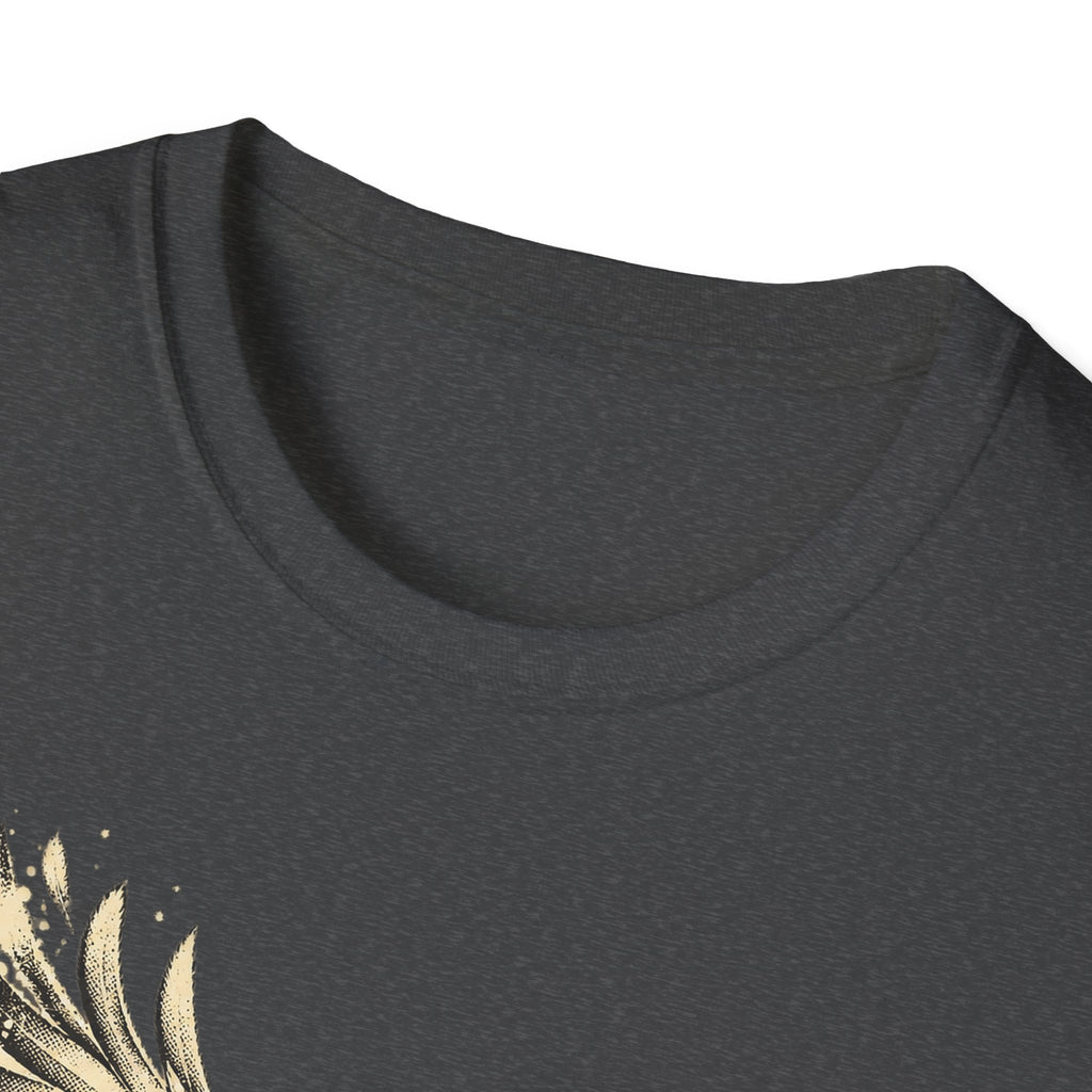 Black crewneck t-shirt close-up of neckline