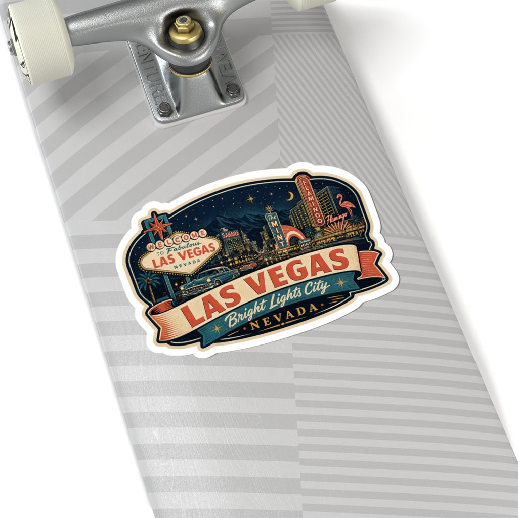 Las Vegas luggage tag sticker with night skyline, “Bright Lights City,” and Nevada text