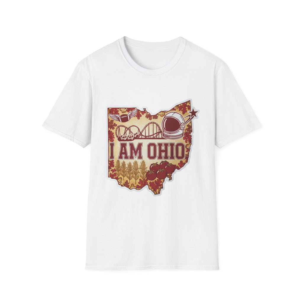 I Am Ohio T-Shirt, weißes Shirt mit Karten-Outline und „I AM OHIO“ Grafik