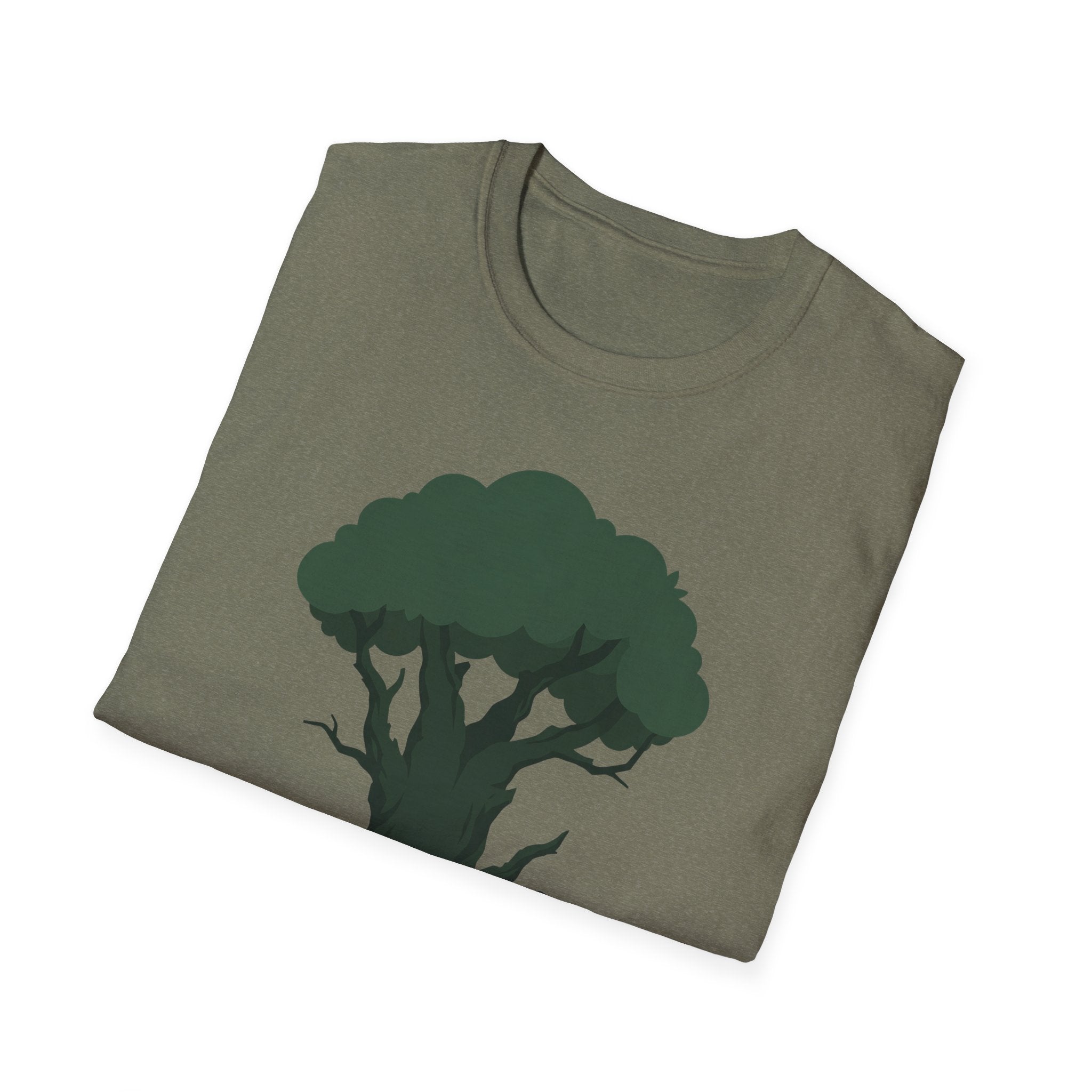 Enchanted Tree T-shirt, dark heather green, large woodland tree graphic