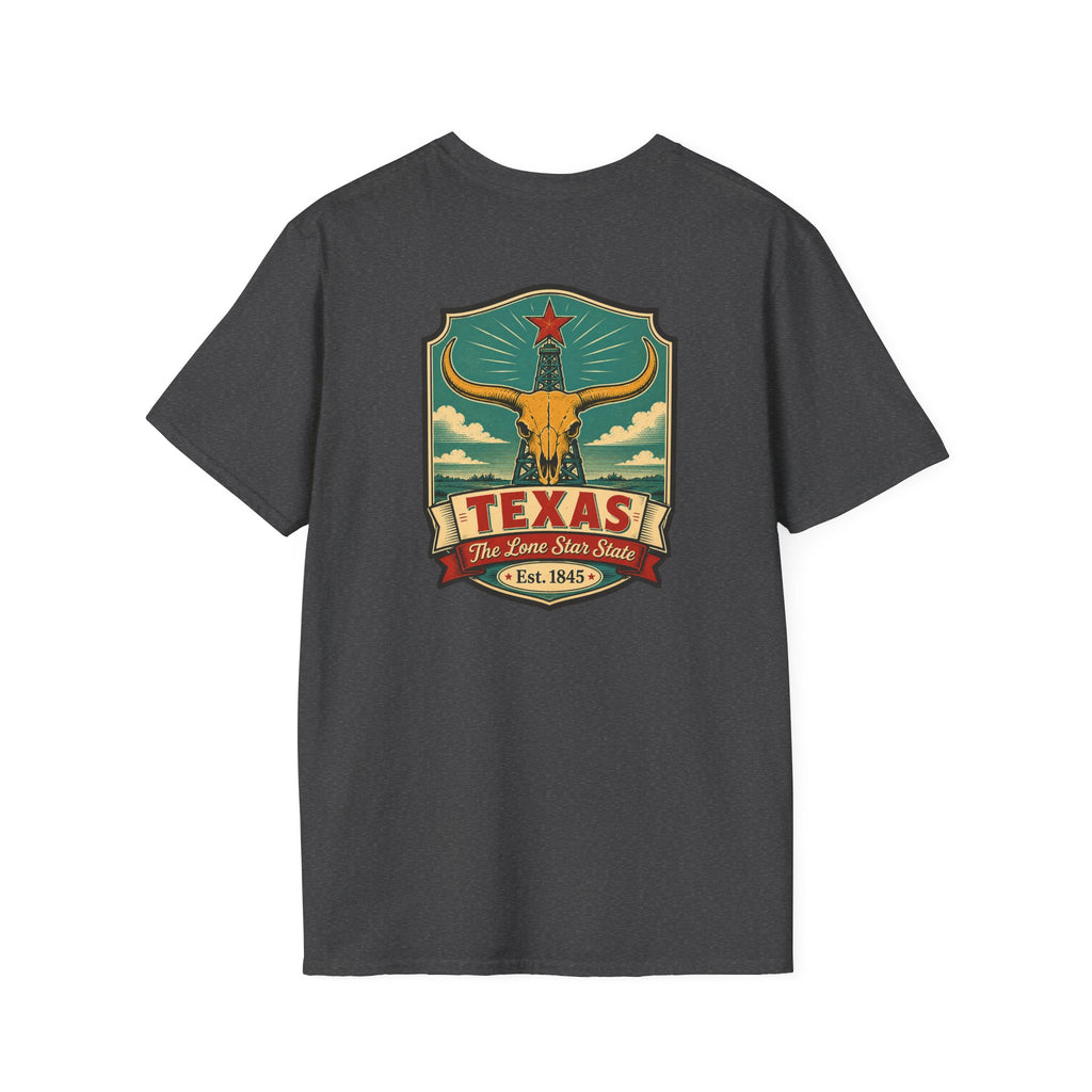Texas Longhorn T-shirt, dark heather, with longhorn Texas crest graphic on chest
