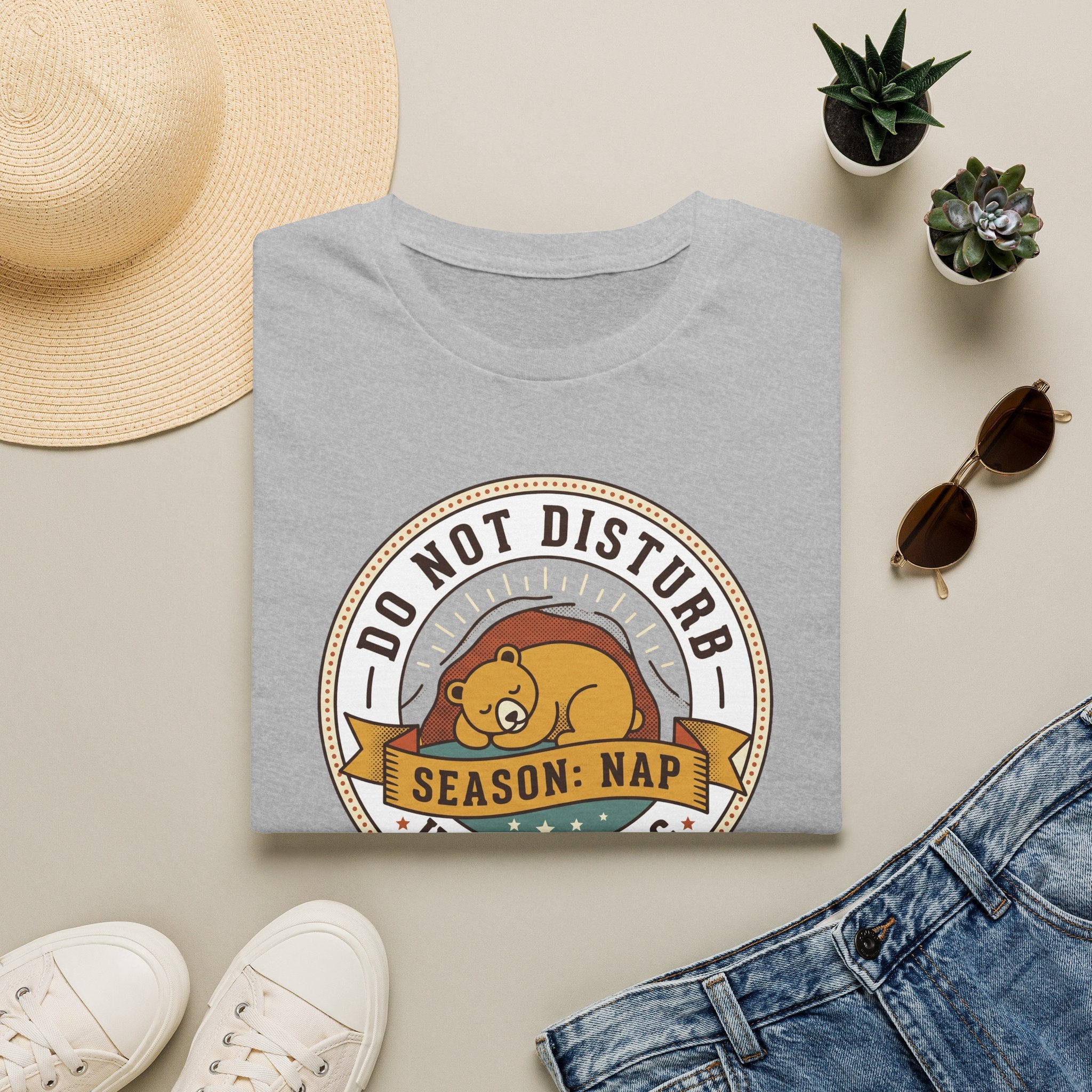 Heather gray nap T-shirt with circular bear 'Season: Nap' graphic