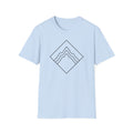 Light blue T-shirt with diamond mountain line-art badge graphic