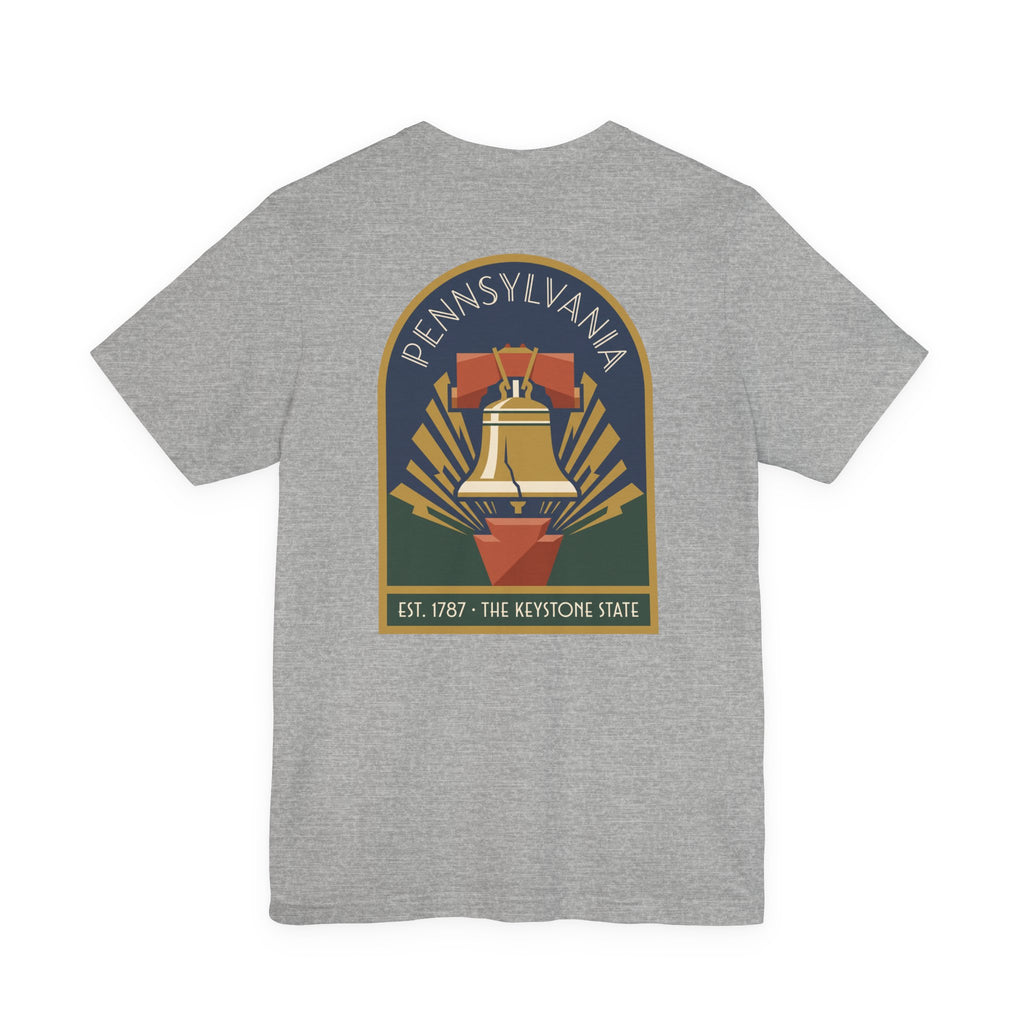Heather gray T-shirt with large Keystone State Liberty Bell graphic on back