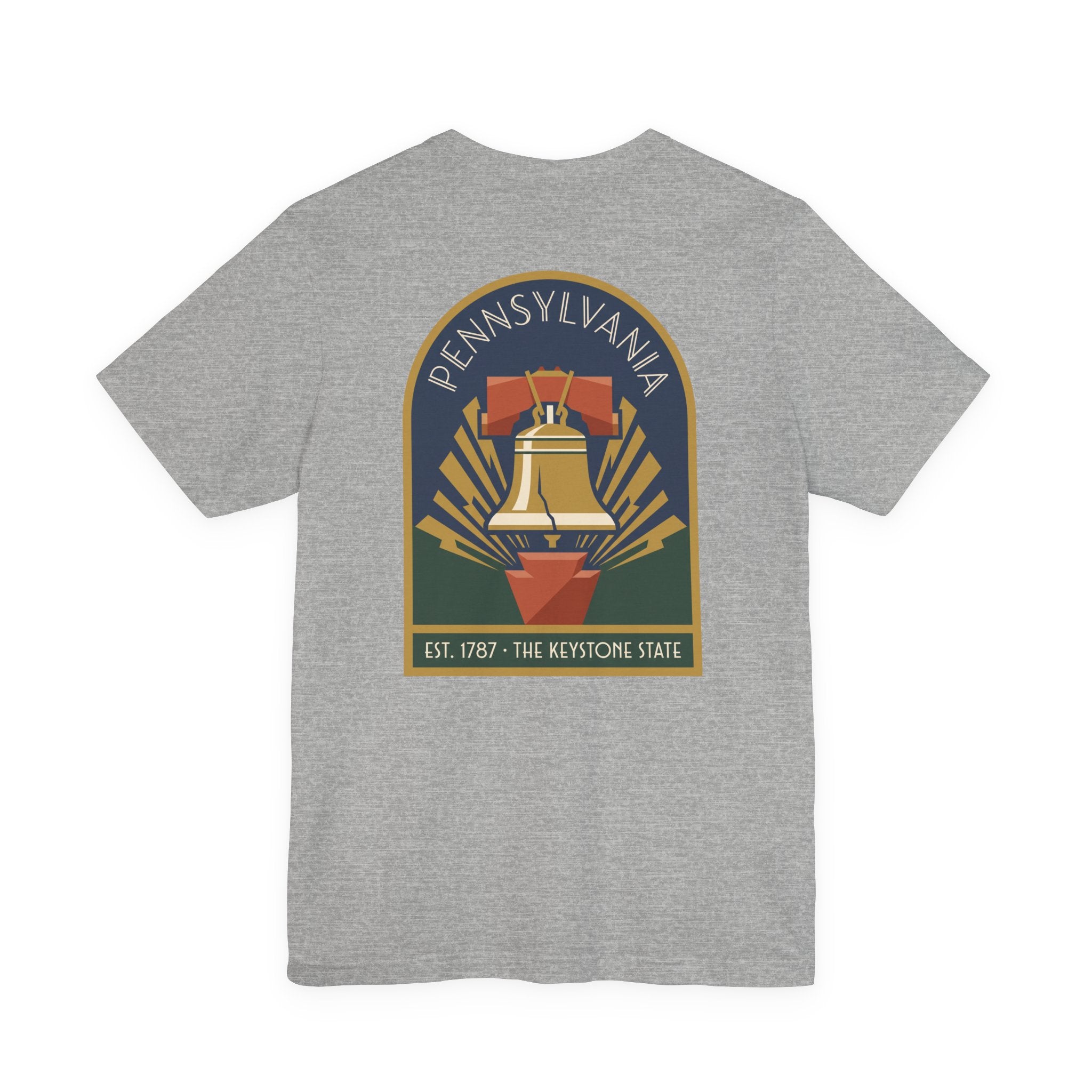 Heather gray T-shirt with large Keystone State Liberty Bell graphic on back