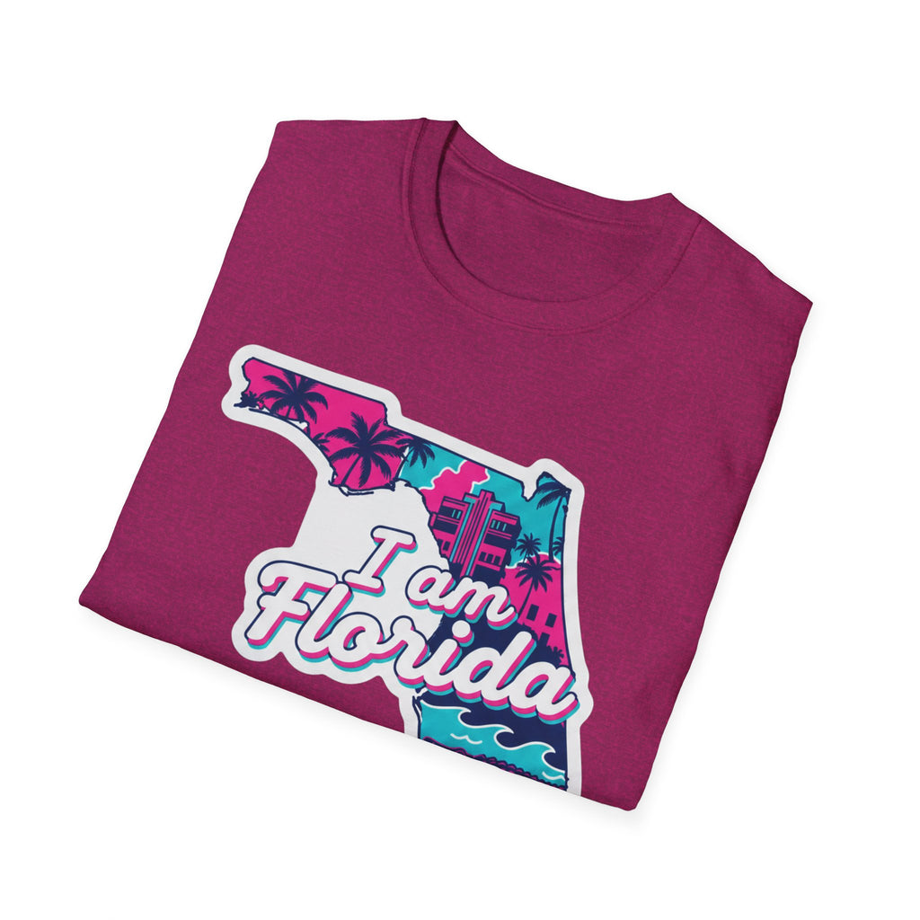 Azalea T-shirt with “I am Florida” retro palm map graphic