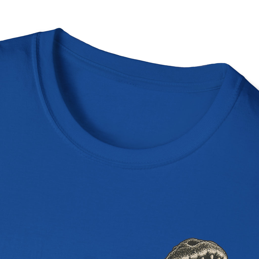 Royal blue crewneck T-shirt neckline close-up