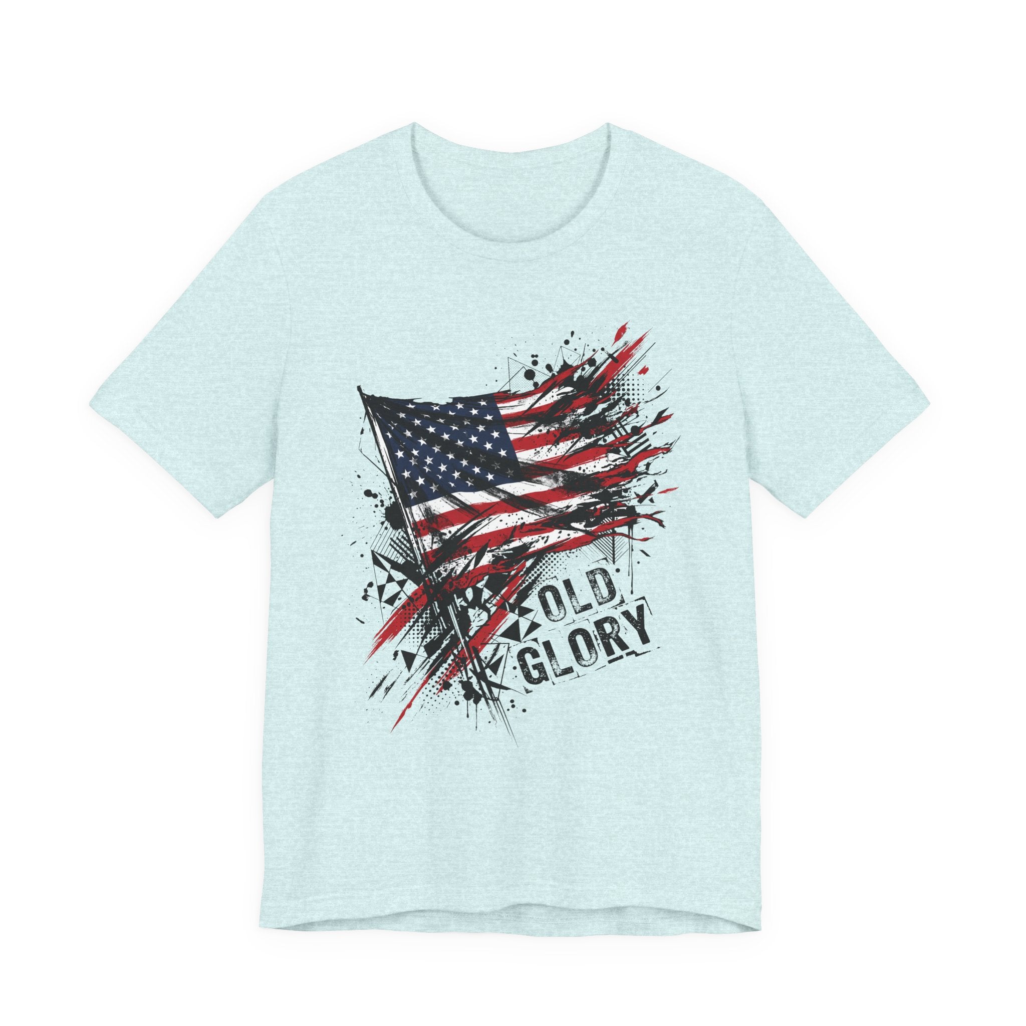 Light blue T-shirt with distressed American flag graphic and 'Old Glory' text