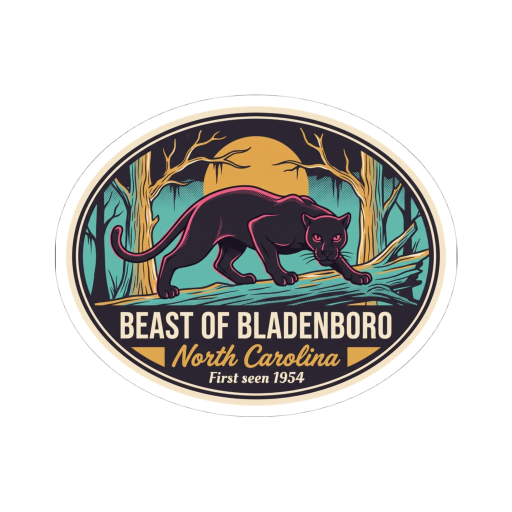 Beast of Bladenboro panther decal sticker, oval border with North Carolina wording