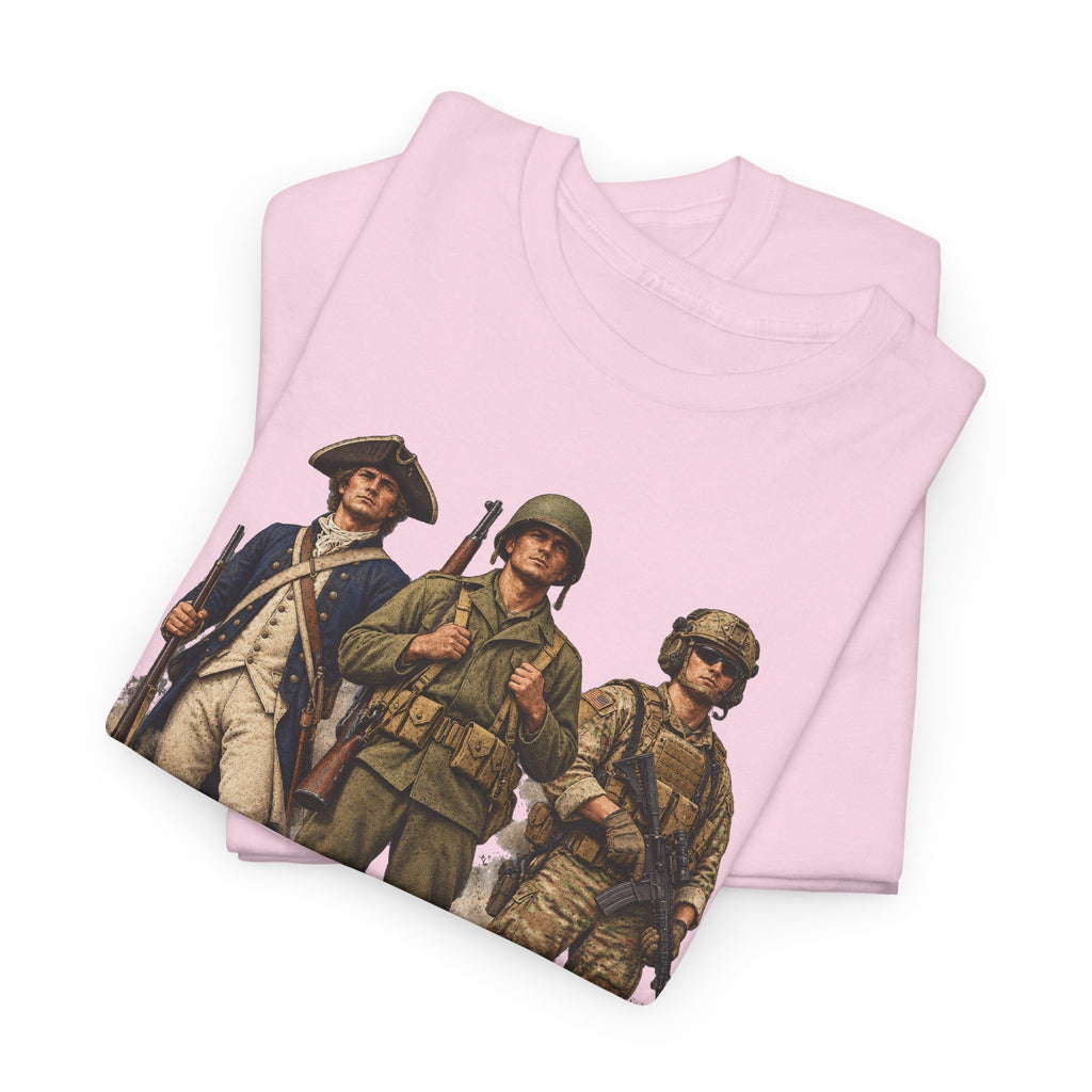 Light pink crewneck T-shirt with vintage soldiers graphic on front