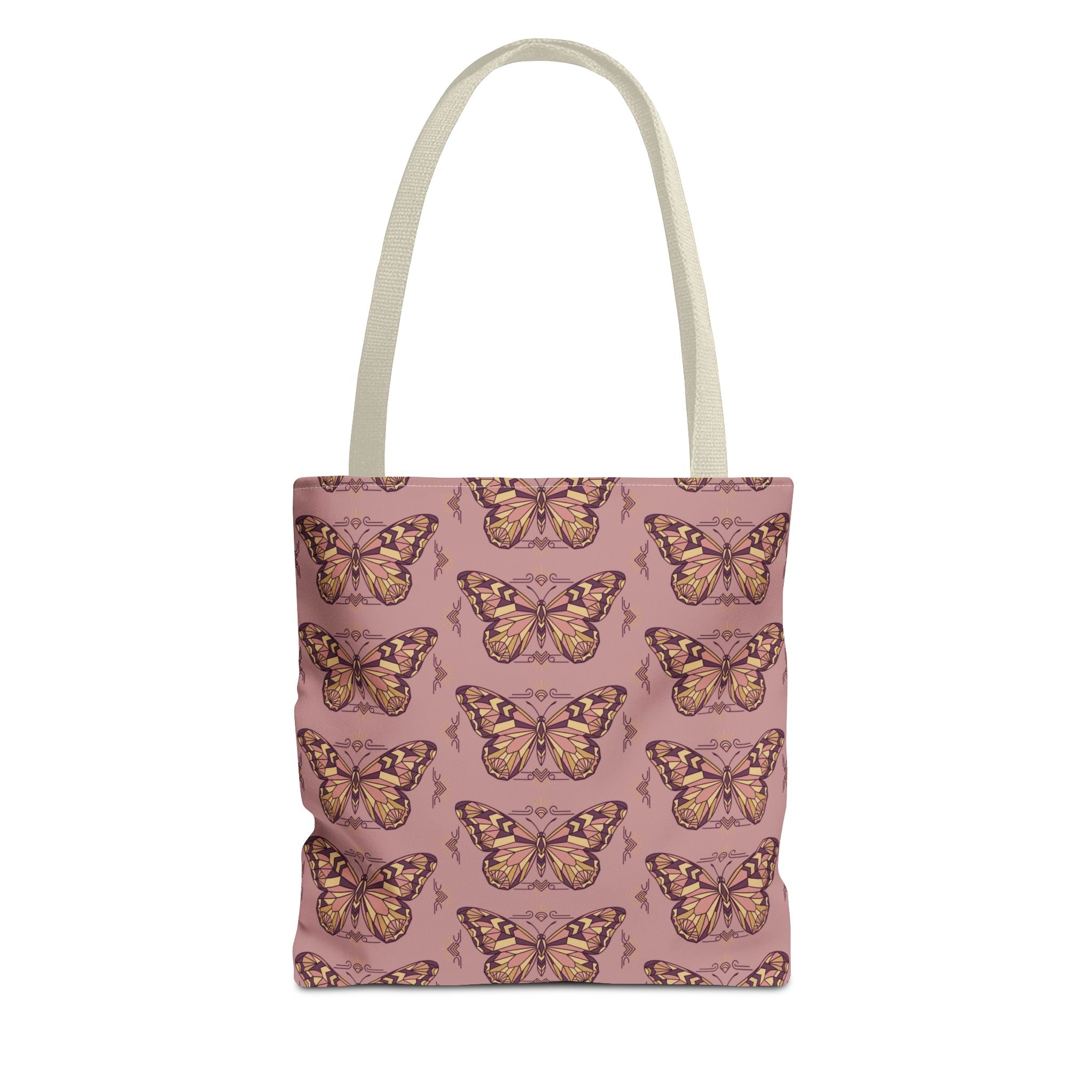 Tote bag with butterfly pattern all-over print, light gray handles