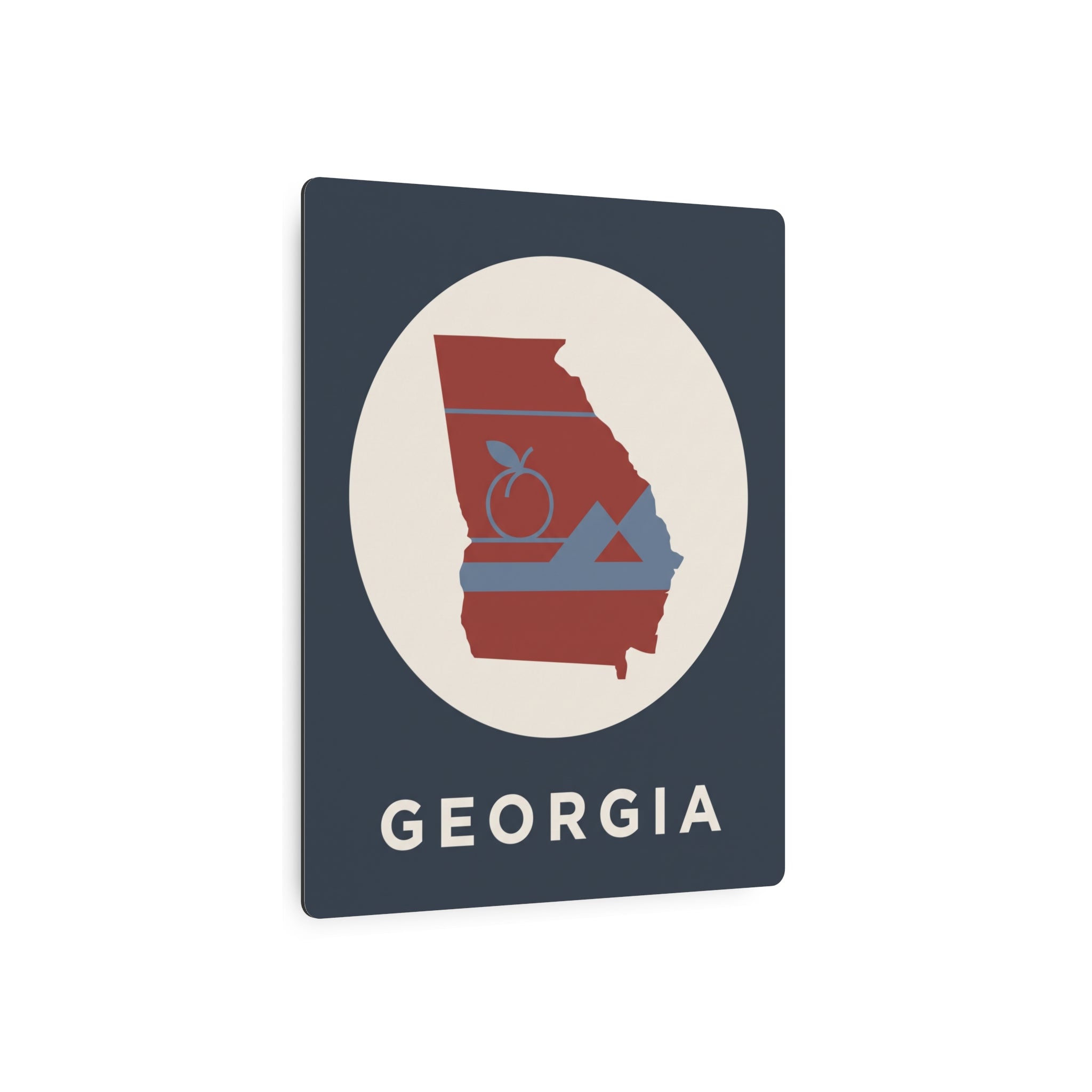 Georgia metal art sign with red state outline, peach/flower icon, and GEORGIA text on dark blue
