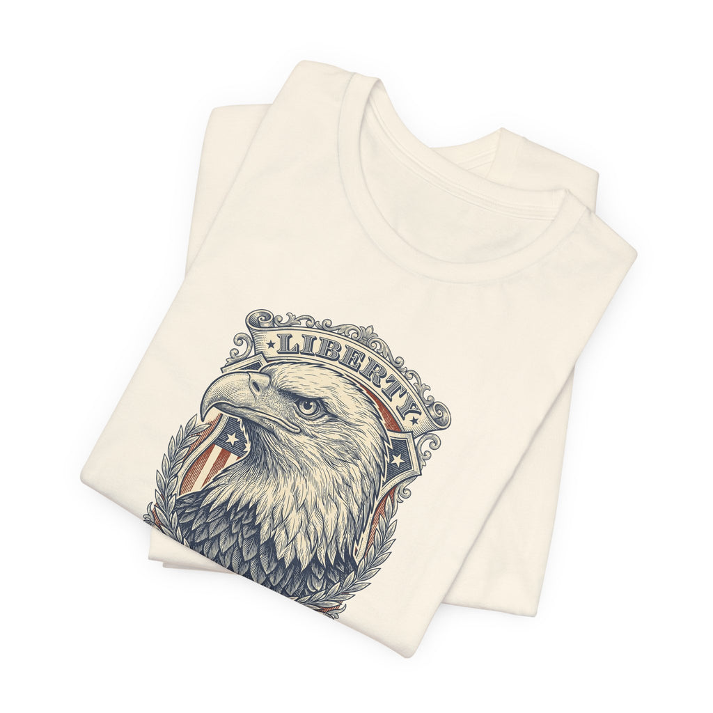 Natural crew-neck graphic tee with bald eagle head design