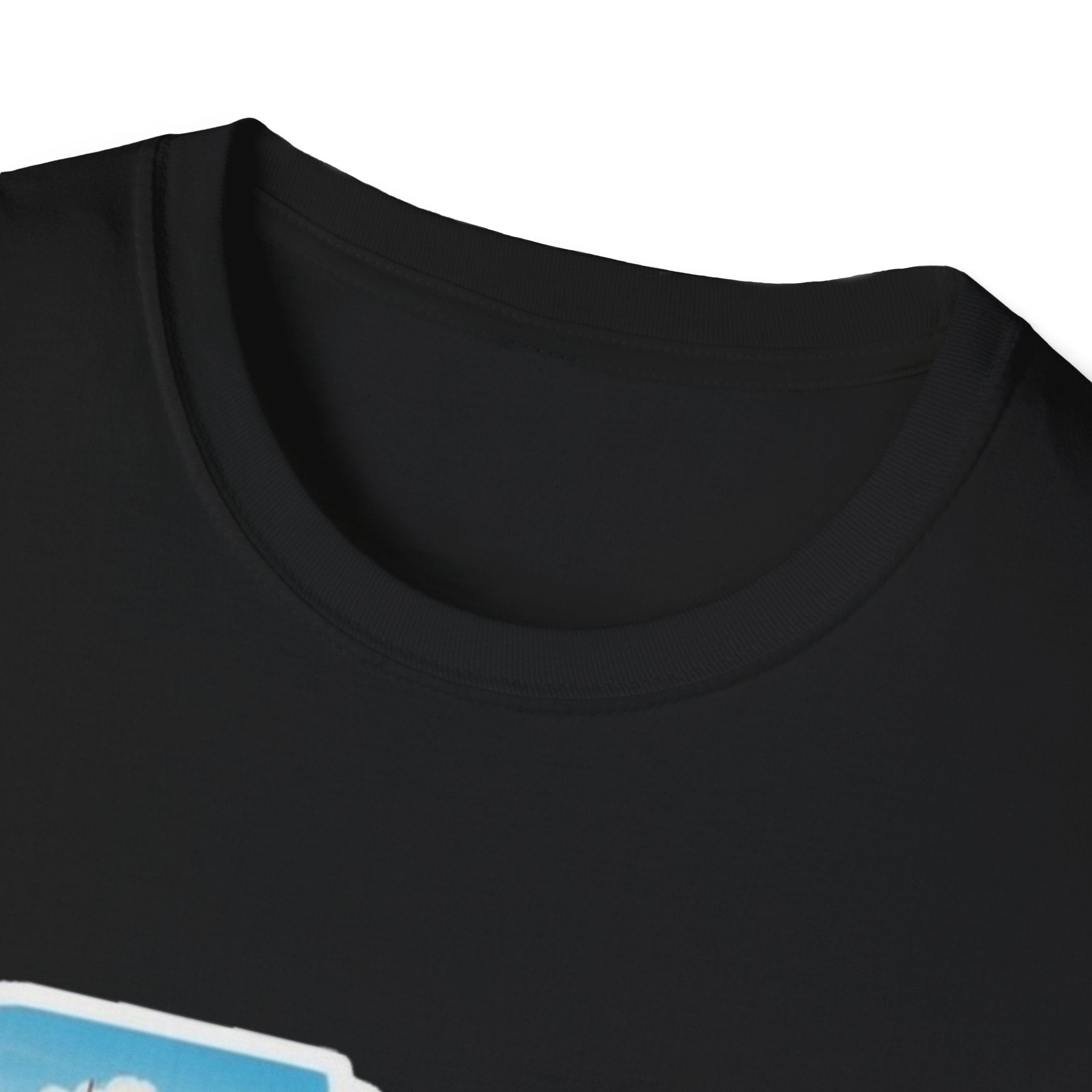 South Carolina skyline T-shirt, black; crew neck close-up.
