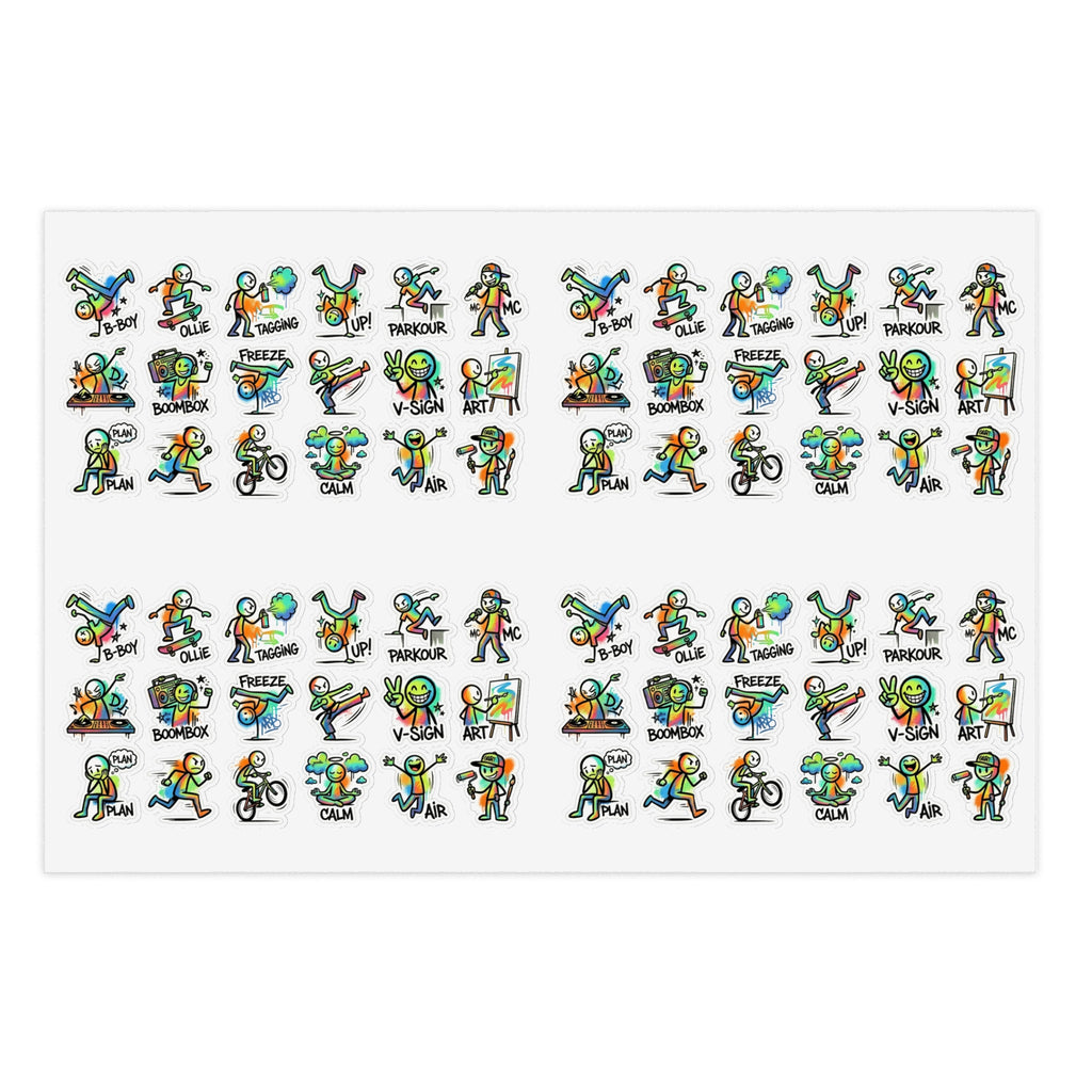 Mini Activity character sticker sheet showing colorful exercise character decals