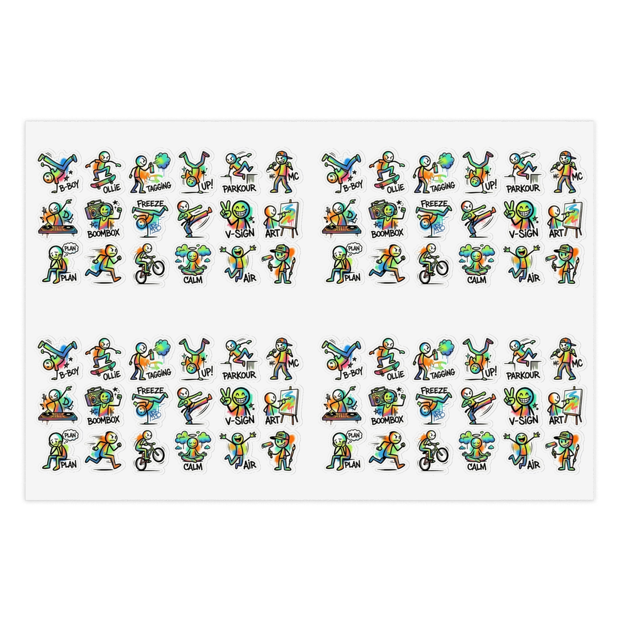 Mini Activity character sticker sheet showing colorful exercise character decals