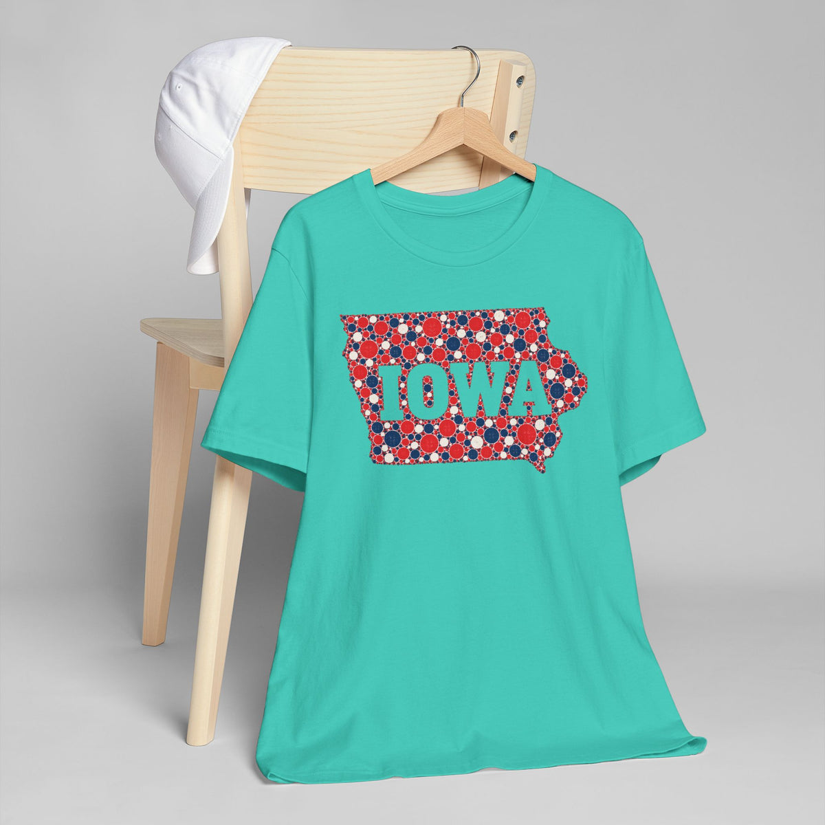 Iowa State Floral Pattern T-Shirt | Red White and Blue Iowa Outline Graphic Tee