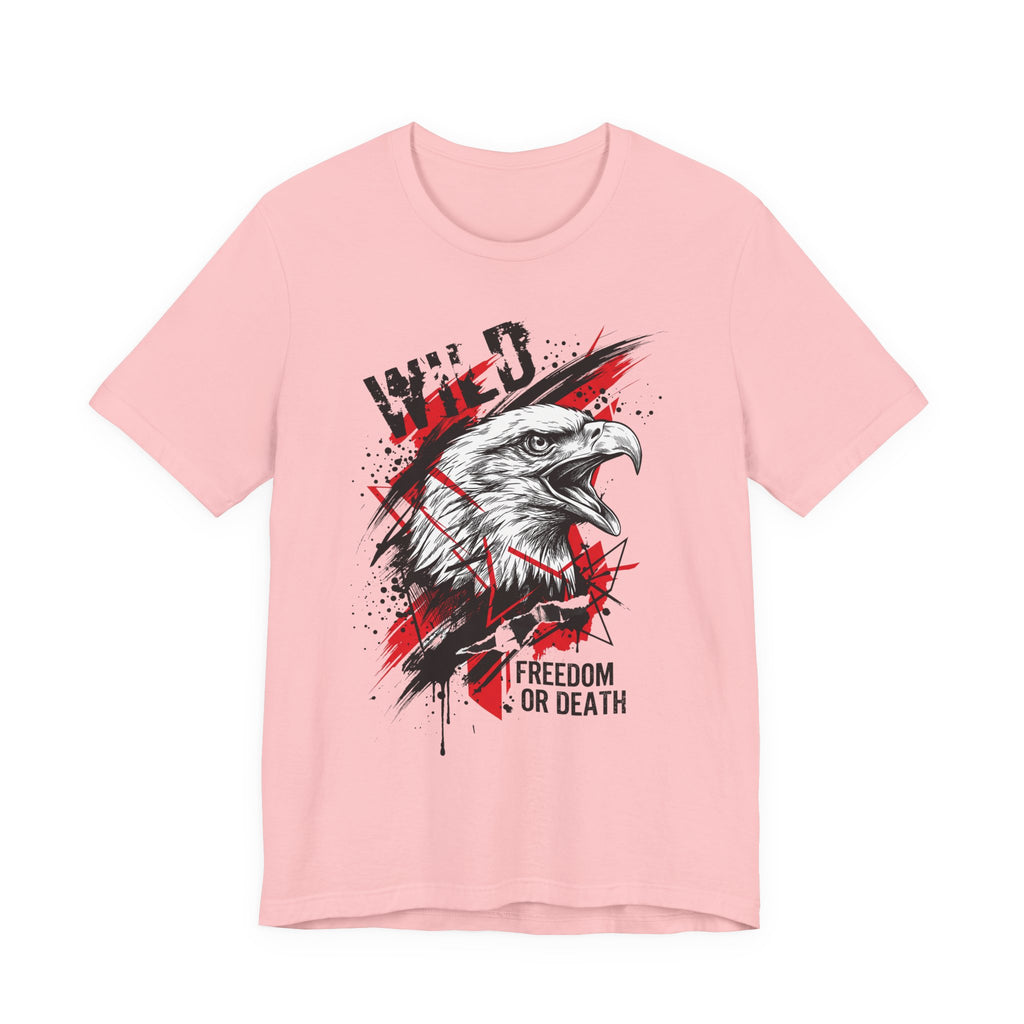 Light pink t-shirt with distressed eagle head graphic and red "Freedom or Death" text