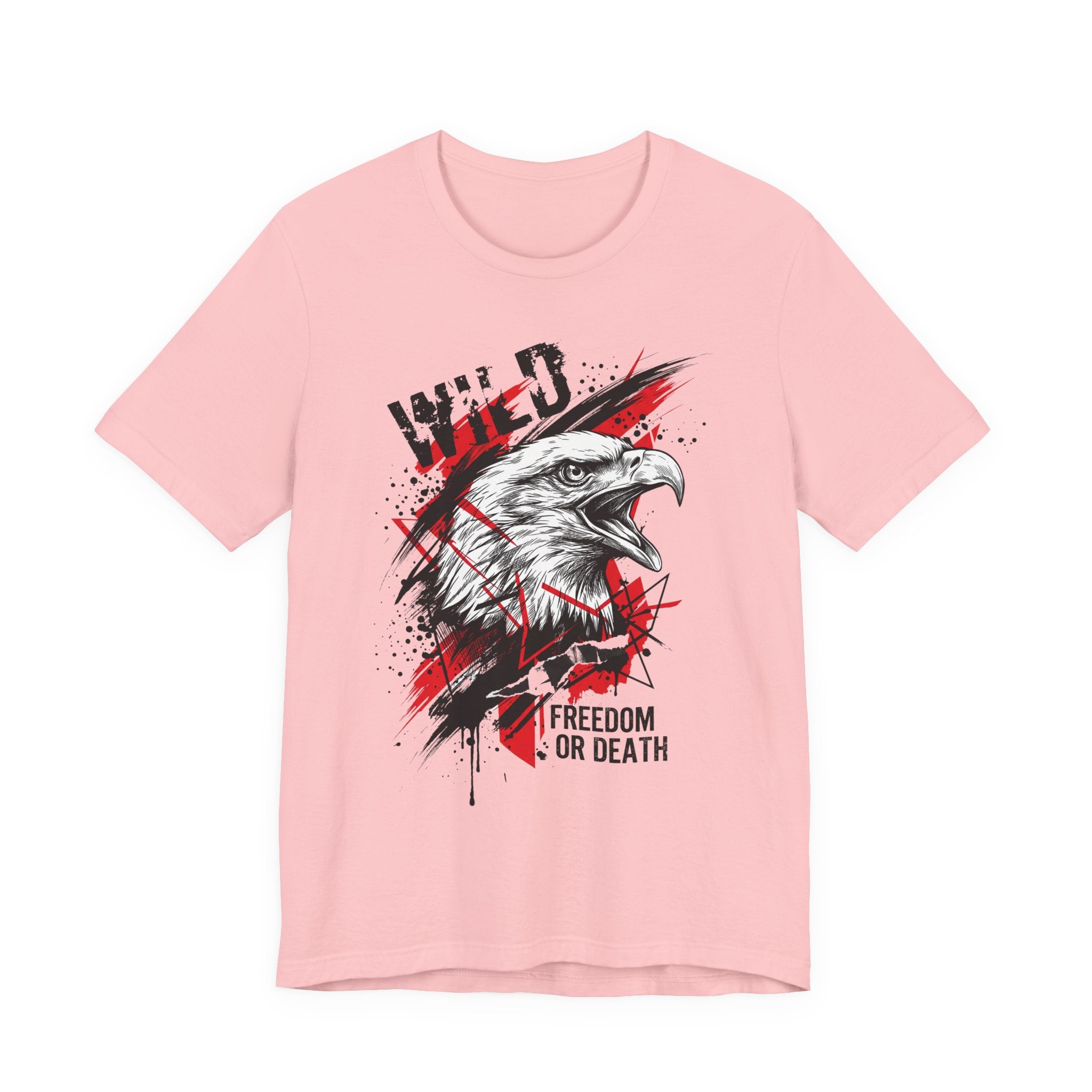 Light pink t-shirt with distressed eagle head graphic and red "Freedom or Death" text