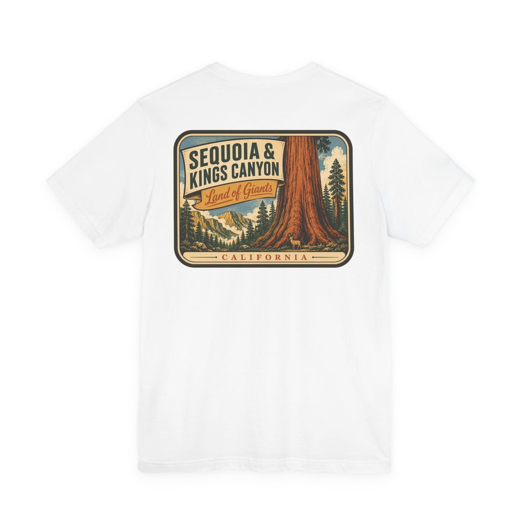 White T-shirt with centered back graphic sign: Sequoia & Kings Canyon, California