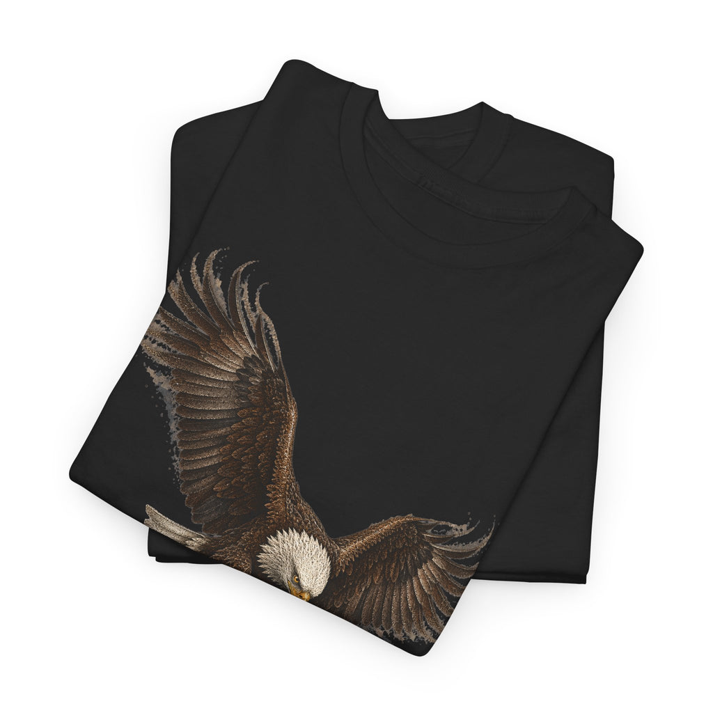Black crewneck T-shirt with brown eagle graphic across front hem