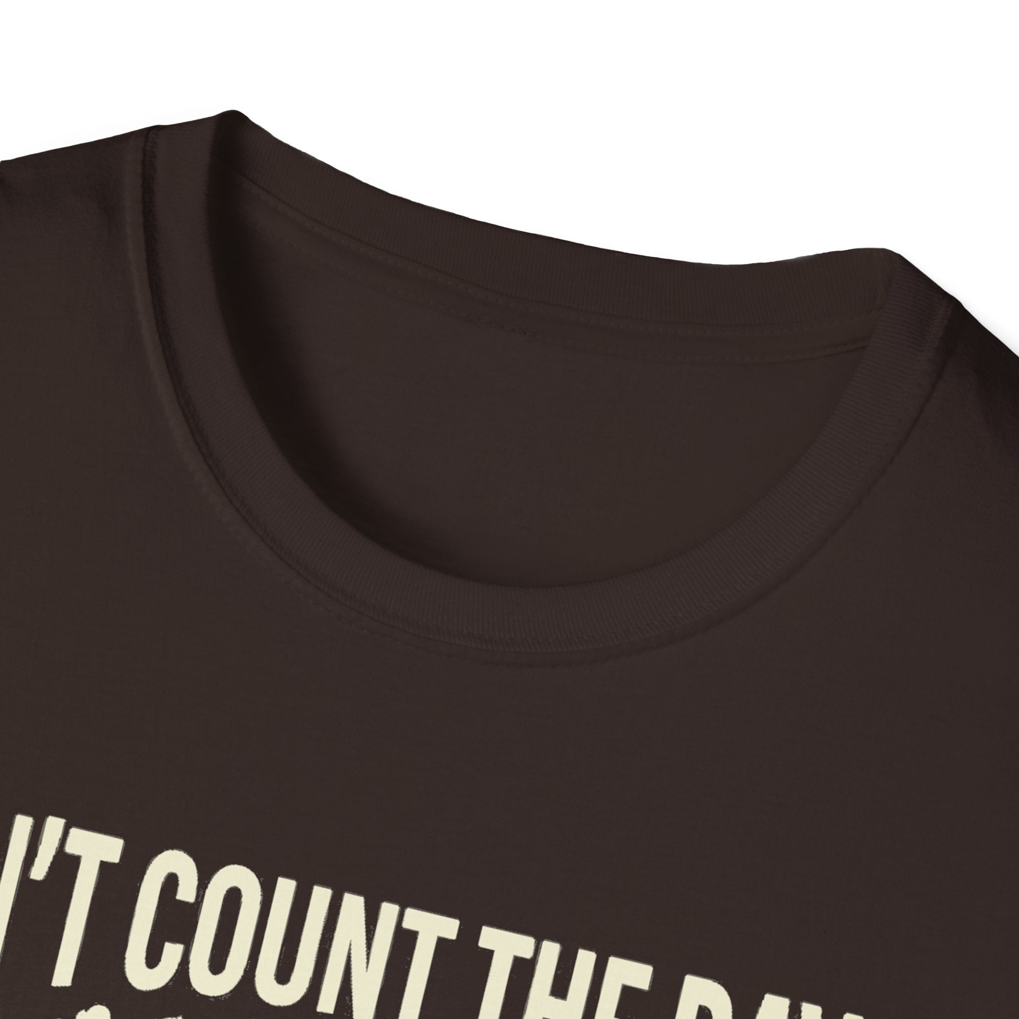 Dark chocolate T-shirt, close-up of crew neck and neckline seam