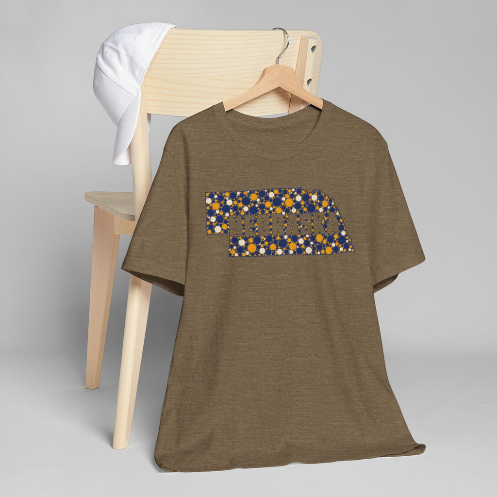 Heather brown T-shirt with colorful state outline graphic
