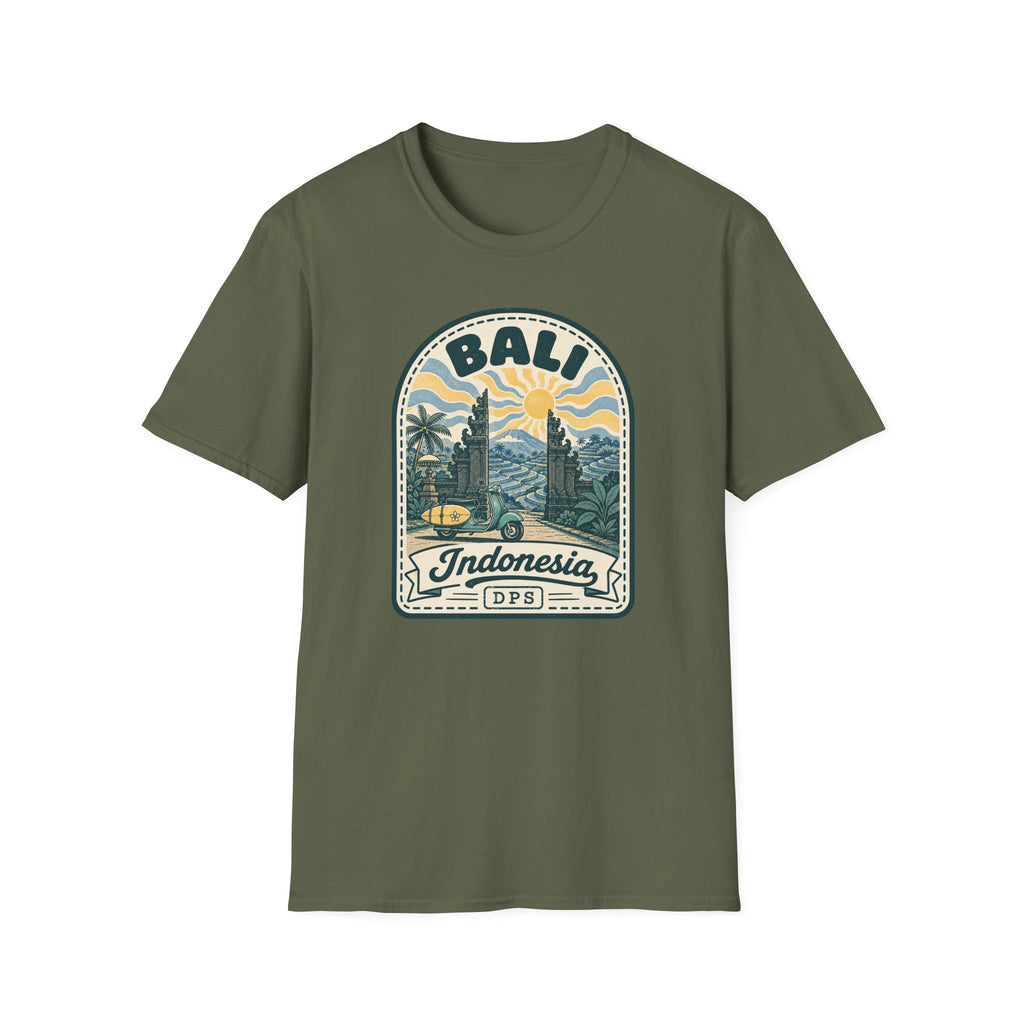 Bali Sunset Temple Graphic T-Shirt | Indonesia Travel Vintage Badge