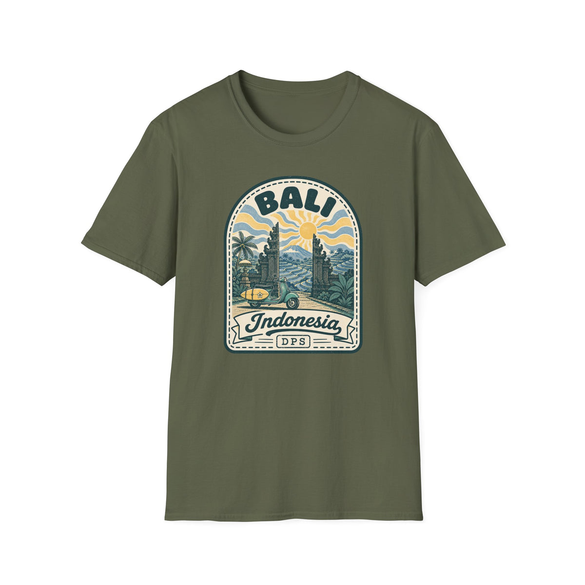 Bali Sunset Temple Graphic T-Shirt | Indonesia Travel Vintage Badge