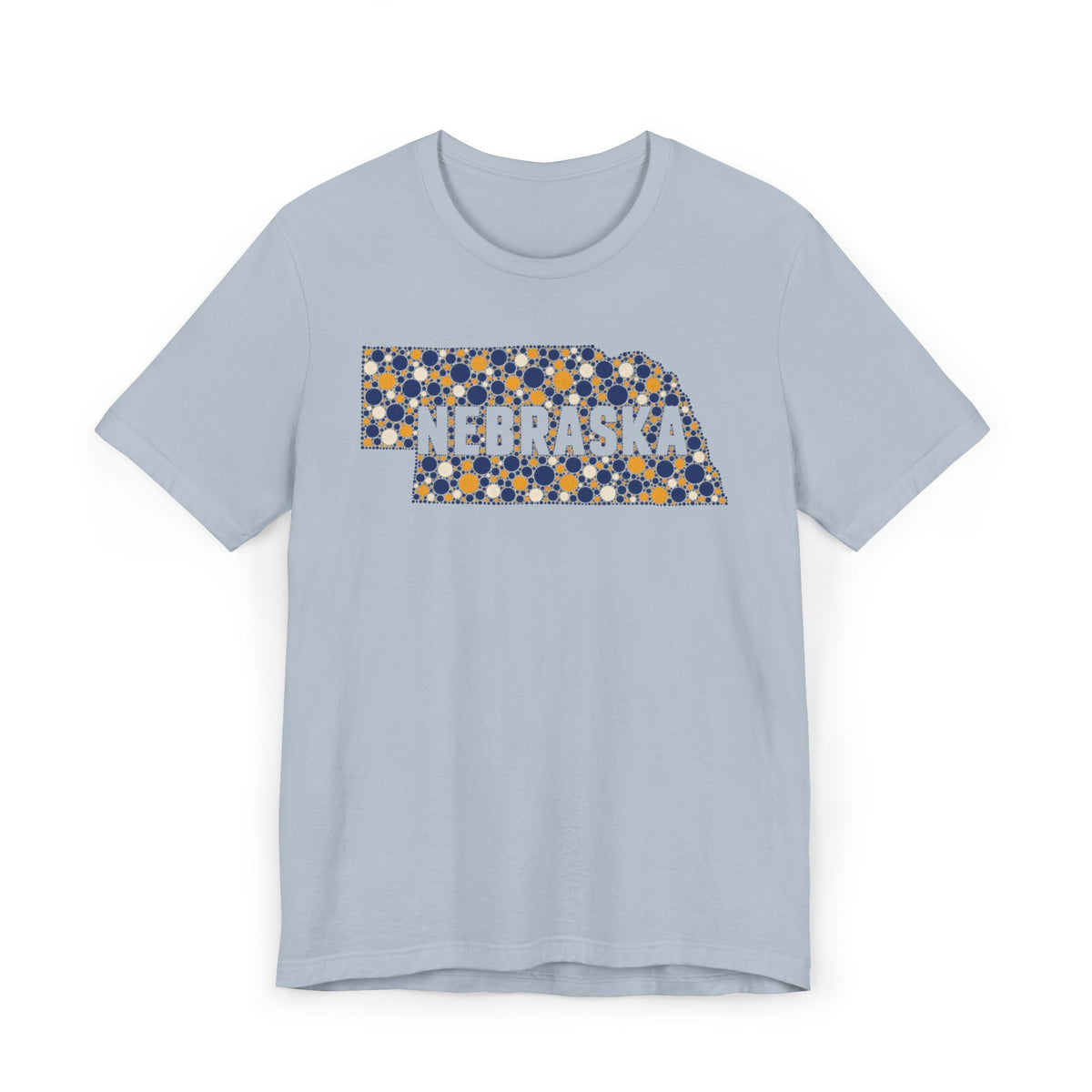 Light blue tee with floral Nebraska outline graphic and NEBRASKA text