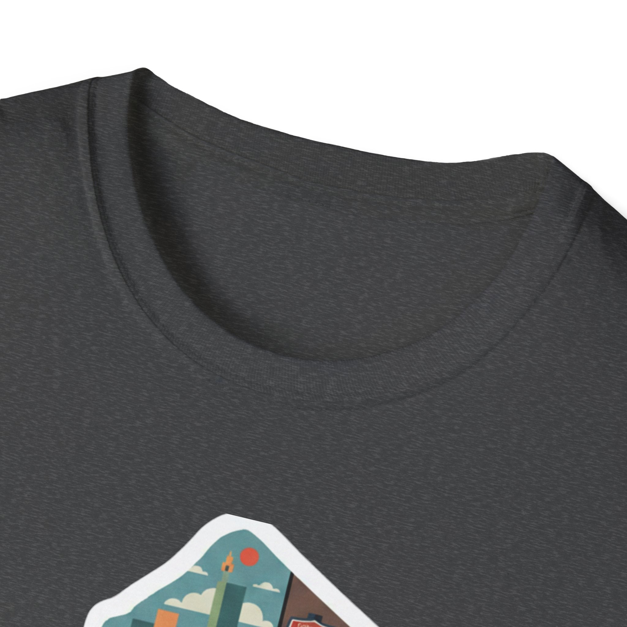 Dark heather gray T-shirt with crew neck and partial I AM NEW JERSEY graphic