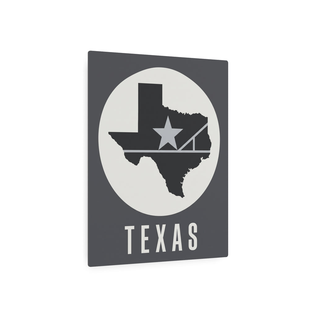 Dark gray Texas wall art square with circular emblem, state silhouette, star, and TEXAS lettering