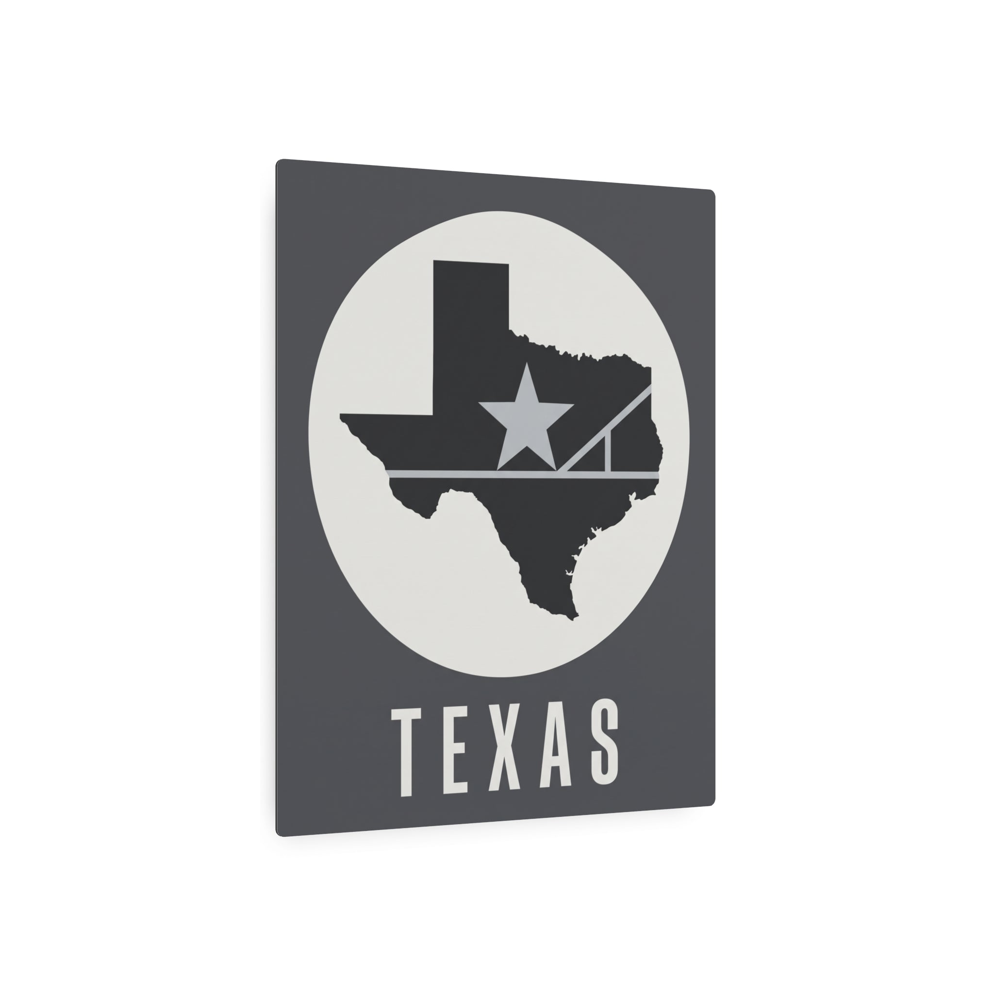 Dark gray Texas wall art square with circular emblem, state silhouette, star, and TEXAS lettering