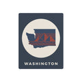 Nautical metal wall art sign with square navy background, Washington silhouette and sailboat