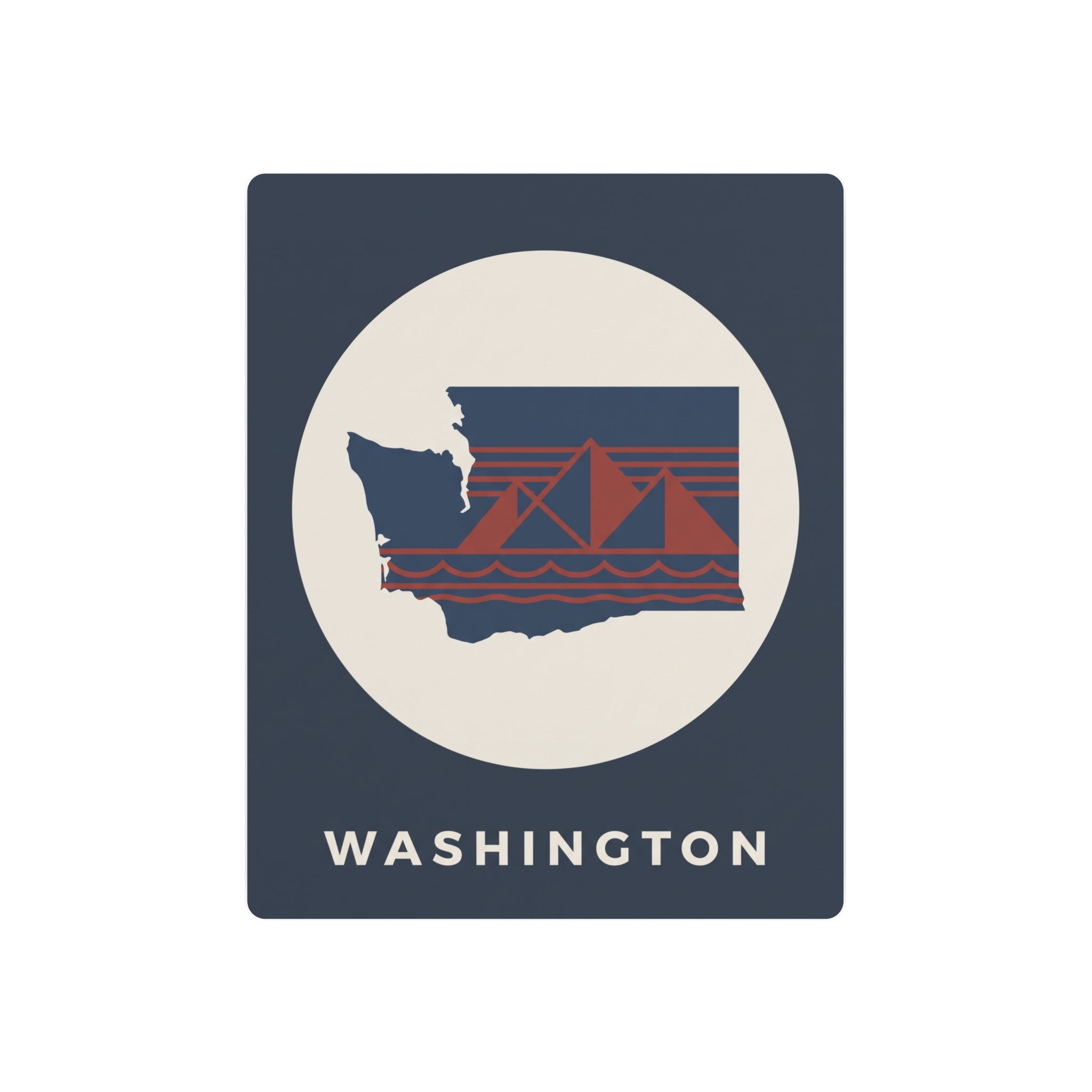 Nautical metal wall art sign with square navy background, Washington silhouette and sailboat