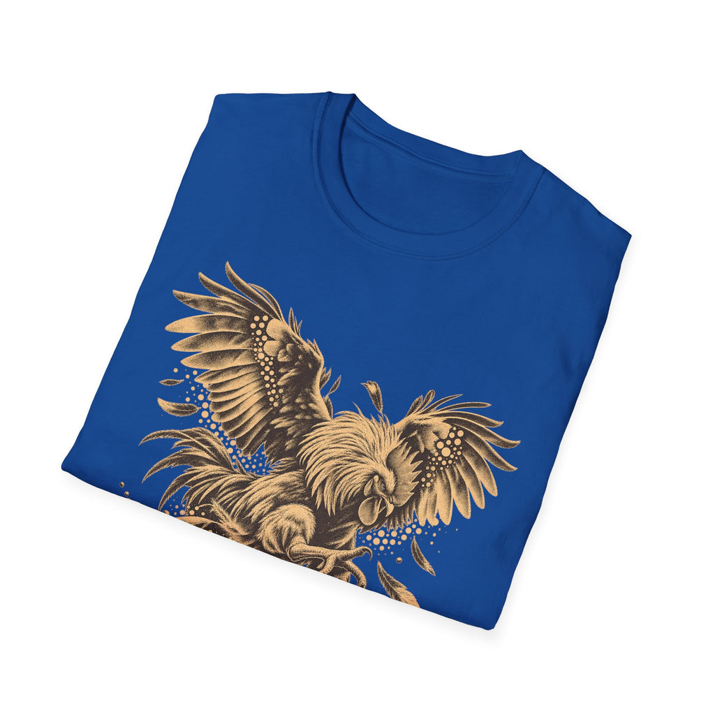Eagle wildlife graphic T-shirt, royal blue with gold soaring eagle print