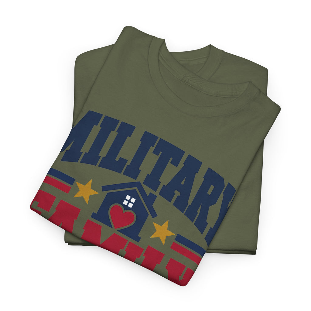Unisex crewneck T-shirt, military green, patriotic home graphic with stars and heart