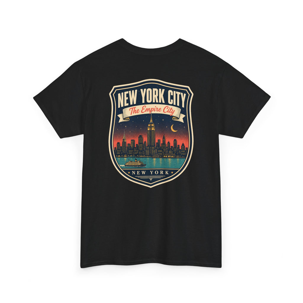 Black T-shirt with New York City skyline badge graphic