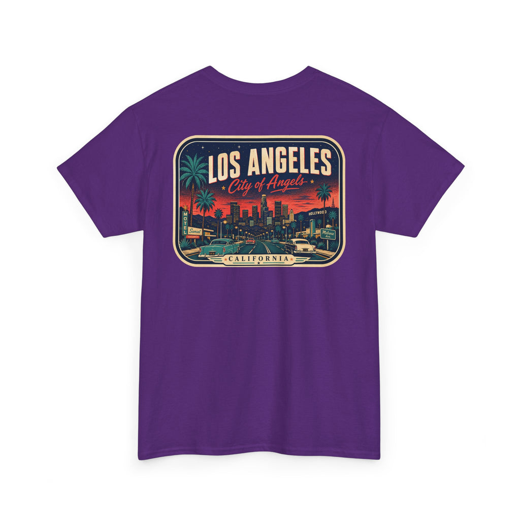 Purple T-shirt with Los Angeles skyline badge print