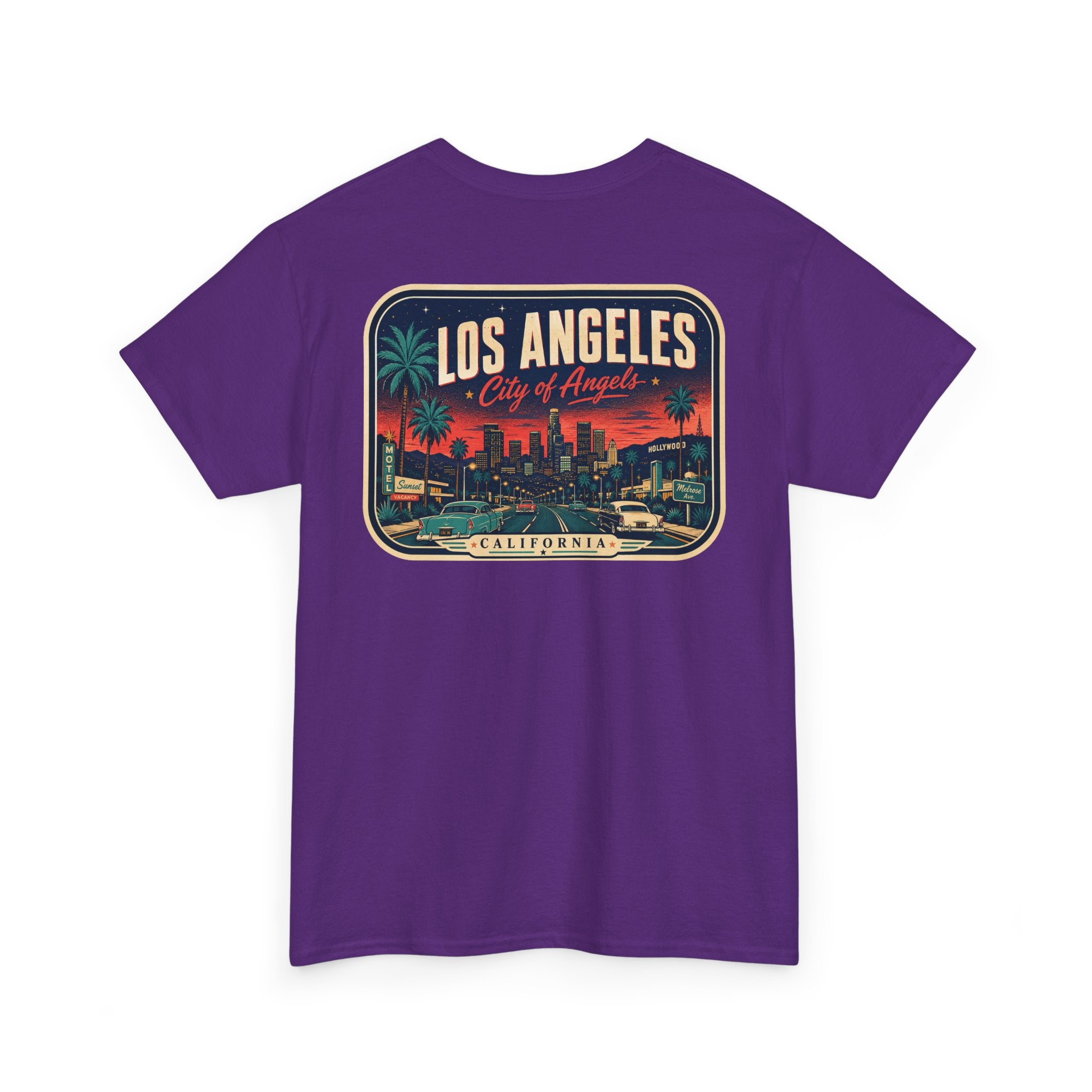 Purple T-shirt with Los Angeles skyline badge print