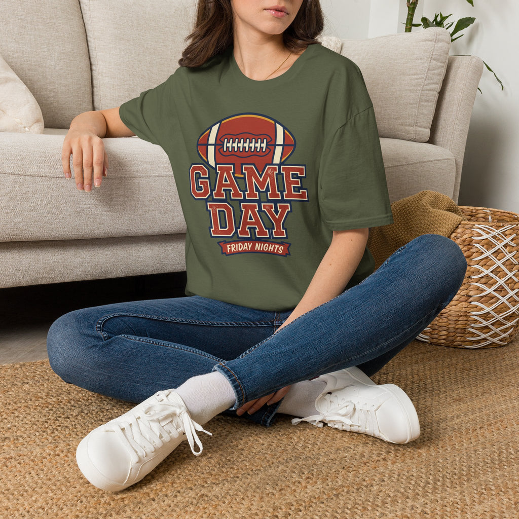Olive green game day football T-shirt with vintage graphic and crew neck
