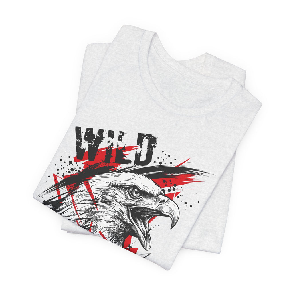 Heather gray t-shirt with distressed eagle head graphic and red accents