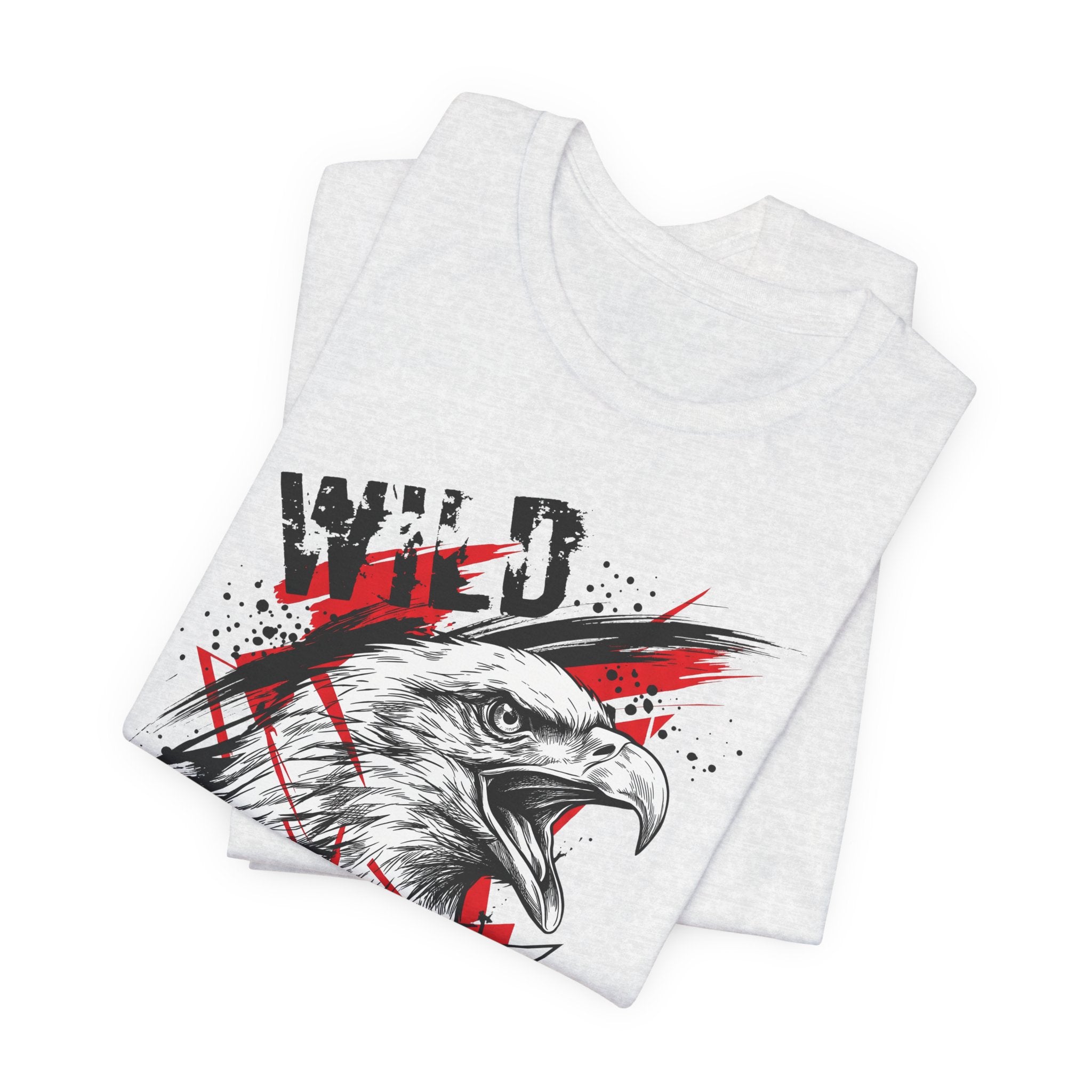 Heather gray t-shirt with distressed eagle head graphic and red accents